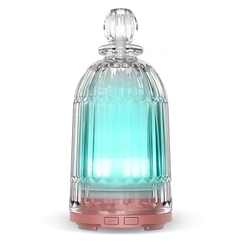 DOUDING 120ml Glass Essential Oil Diffuser, Ultrasonic Aroma Diffuser Glass Cover & Plastic Reservoir with Auto Shut-Off 7 Colors LED Lights for Home Office Bedroom(Bronze Base) - Bronze Base - Image 1