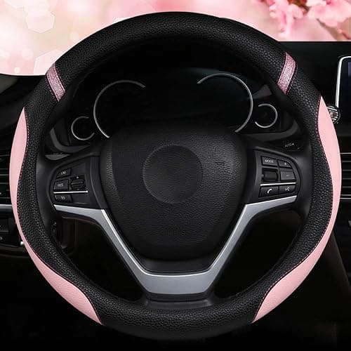 Cxtiy Steering Wheel Cover for Women Leather Universal Steering Wheel Covers for Car 15 inch (Pink) thumbnail 3
