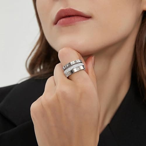 Jarlinwel Love Friendship Ring Cubic Zirconia Gold Ring Sets for Women Stainless Steel Stacking Ring Wedding Statement Thumb Ring Bands thumbnail 2