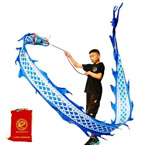 Lightweight Dragon Poi with 3D Dragon Head & Swing Rope Combo for Kids and Beginners, Flowy Dragon Ribbon Streamer Outdoor Fitness Golden Dragon Stage Prop Set (Blue Dragon, 9.8 FT(3M)) - Image 1