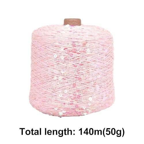 Gumney Sparkling Sequin Cotton Yarn, 153 Yard Shimmering Thread for Knitting Weaving DIY Craft Accessories, Pink - Pink thumbnail 3