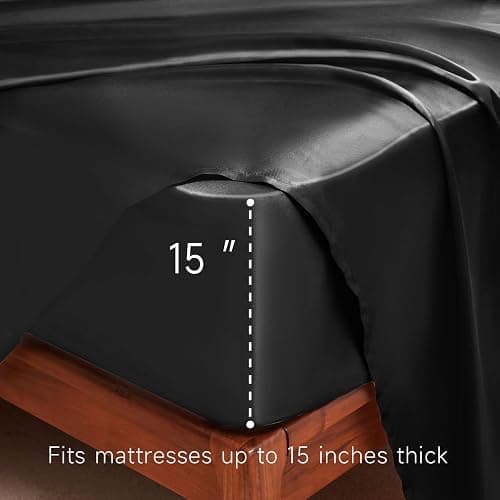 GOLAL Satin Sheets Queen Size - 4 Pieces Luxury Silky Soft Bed Sheets, Wrinkle-Free Black Satin Silk Sheet Set with 1 Deep Pocket Fitted Sheet, 1 Flat Sheet, 2 Pillow Cases thumbnail 6