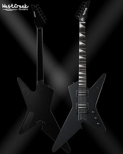 WestCreek Guitars HIGH VOLTAGE（HV）Heavy Metal Solid Body Electric Guitar | Mahogany Body, Maple Neck, Rosewood Fretboard, Rounded End Frets, Bone Nut, 22 Frets (Black) thumbnail 2