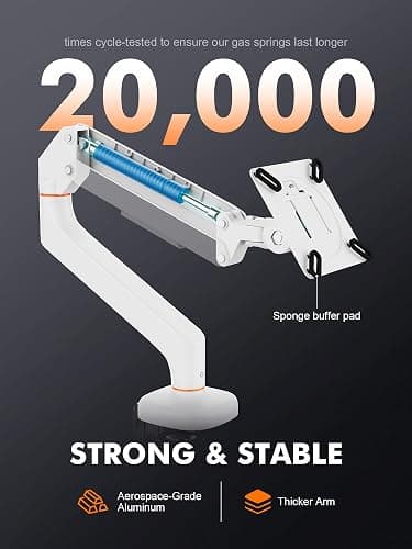 Ibergrif Single Monitor Arm Desk Mount for 13-32 Inch Screen, Ergonomic Height Adjustable Gas Spring Bracket, Tilt, Swivel, Rotation Monitor Stand with Cable Management, VESA 75/100mm, MA001W-White thumbnail 3
