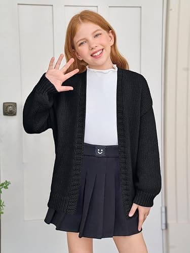 Haloumoning Girls Long Sleeve Cardigan Kids Casual Open Front Chunky Sweater Fall Outerwear 5-14Y thumbnail 2