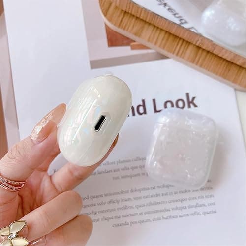 Olytop for Cute Glitter Airpods 2/1 Gen Case with Cleaner Pen,Shell Pattern Airpods 2nd/1st Generation Cover Protective Skin Girl Women with Luxury Pearl Keychain for Apple iPod 2nd/1st Gen - Colorful thumbnail 8