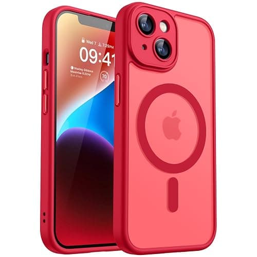 CANSHN Magnetic for iPhone 14 Plus Case, Upgraded [Full Camera Protection] [Compatible with Magsafe] [Translucent Matte] Shockproof Protective Phone Case for iPhone 14 Plus 6.7" - Red - Image 1