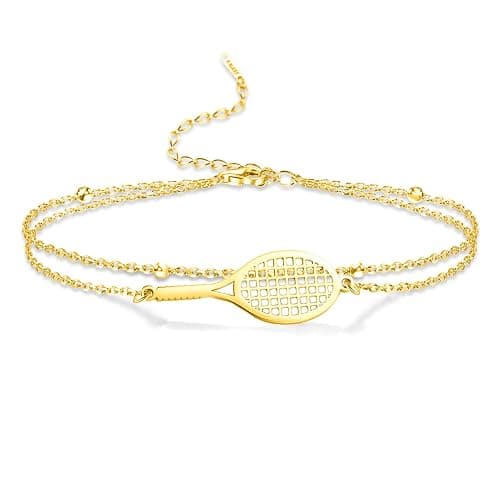 Tennis Racket Bracelet for Women Men Dainty Adjustable Racket Charm Layering Sport Bangle Bracelet Lover Jewelry Tennis Gifts for Women Men Players - Image 1