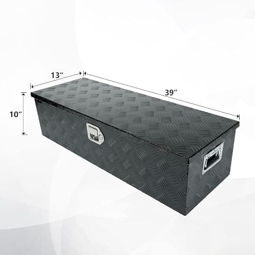 confote 39 Inch Heavy Duty Aluminum Stripes Plated Tool Box Pick Up Truck Bed RV Trailer Toolbox Waterproof Square Storage Organizer with Side Handle, Lock and Keys -39"x 13"x 10"，Black thumbnail 2