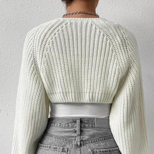 Fuimsul Women Open Front Ribbed Knit Crop Bolero Drop Shoulder Long Sleeve Solid Loose Fit Knitted Crop Cardigan Shrug thumbnail 7