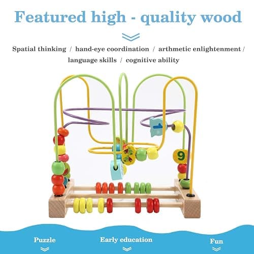 Jacootoys Beads Maze Wooden Roller Coaster Activity Learn Game for Toddlers | Learning Numbers and Fruit Wooden Bead Maze, Bead Wire Toy, Preschool Educational Toy Gift for Toddlers Kids Boys Girls thumbnail 5