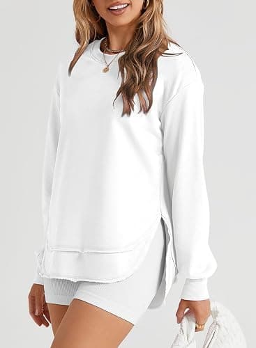 EVALESS Sweatshirt for Women Crewneck Long Sleeve Side Split Tops Casual Solid Color Loose Pullover Shirts 2025 Clothes thumbnail 3