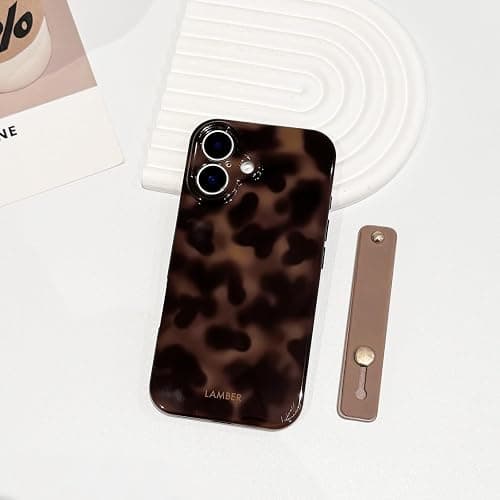 NITITOP Compatible with iPhone 16 Case with Wrist Strap Cute Leopard Stylish Amber Tortoise Design for Women Girls Men Soft TPU Shockproof Full Camera Protection Cover - Brown thumbnail 7