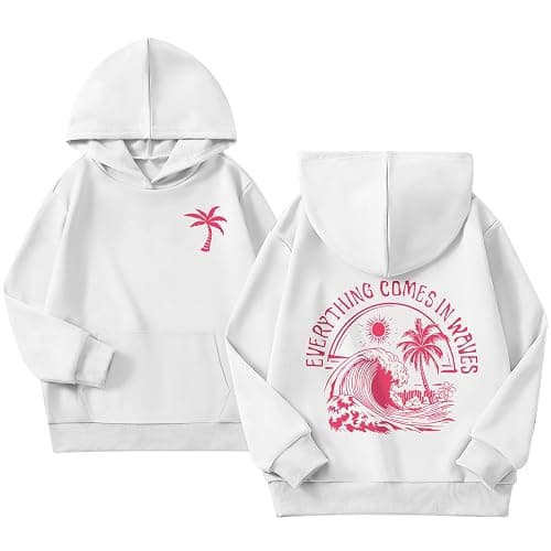 KIEKIECOO Girls Palm Graphic Hoodie Beach Cute Hoodies With Pocket Kids Preppy Sweatshirt Ocean Pullover Long Sleeve Top - Image 1