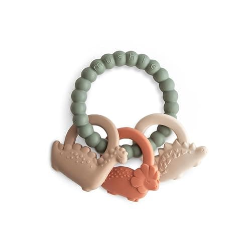 mushie Silicone Dino Teething Ring Toy - Dino - Image 1