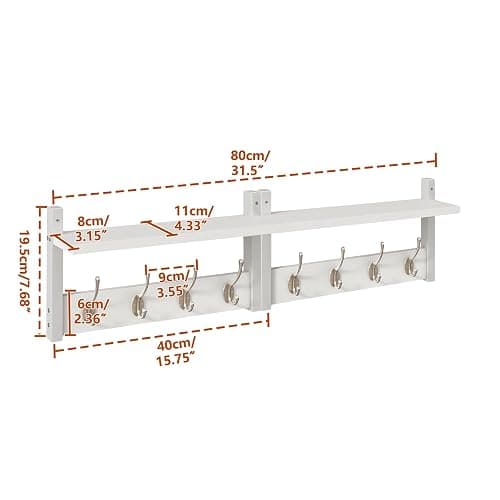 YMYNY Coat Rack Shelf Wall Mounted, Coat Hooks Set of 2, Entryway Coat Hanger with 4 Double Hooks, 31.5" Wall Floating Shelf with Hat Rack, for Kitchen, Bedroom, Bathroom, White UHWS001W-2 thumbnail 3