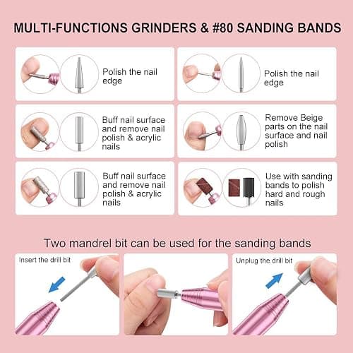 COSITTE Electric Nail Drill,USB Electric Nail Drill Machine for Acrylic Nail Kit,Portable Electric Nail File Polishing Tool Manicure Pedicure Kit Efile Nail Supplies for Home Salon,Pink thumbnail 5