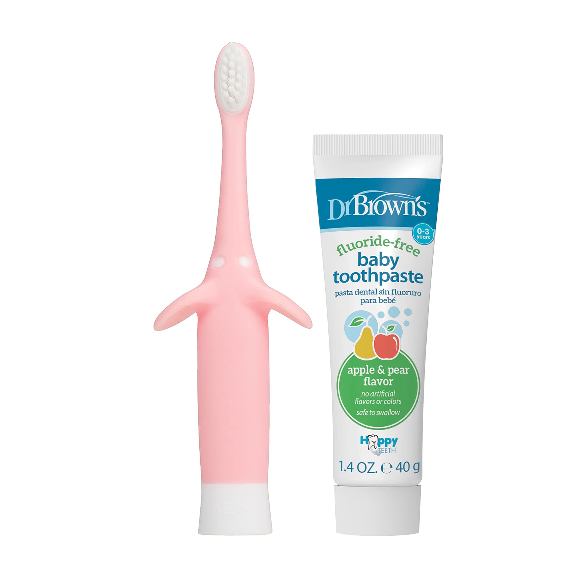 Dr. Brown’s Infant-to-Toddler Training Toothbrush Set, Pink Elephant with Fluoride-Free Apple Pear Baby Toothpaste, 0-3 years - Elephant, Pink Toothpaste Set - 2 Count (Pack of 1) thumbnail 6