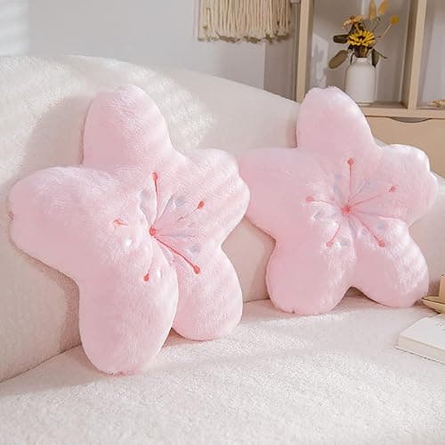 GEXUANCHEN Cute cherry blossom decorative plush pillow for bedroom balcony living room sofa chair car cushion (pink) (17.7 * 17.7, pink) thumbnail 6