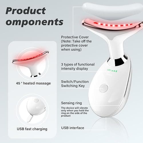 Red Light Therapy for Face, 7 Color LED Facial Light Therapy Wand for Skin Care at Home Blue Light Therapy Face Massager Tool for Neck (White) thumbnail 4