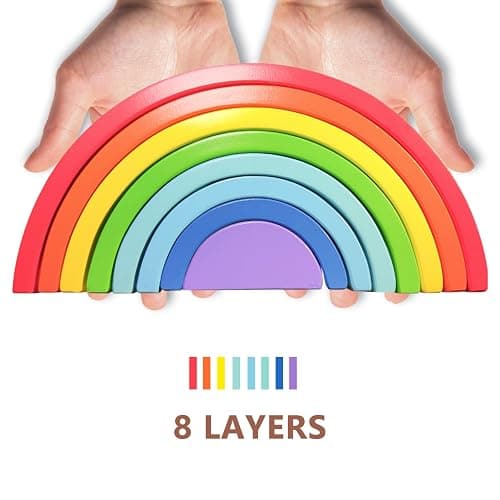 TUOWITA Wooden Rainbow Stacking Toy, Large Wood Stacker Arch Game, Montessori Arch Bridge Rainbow Building Blocks, Colorful Stacking Blocks Puzzles for Kids 3 4 5 Years Old, Rainbow Decor (8 Layers) thumbnail 6