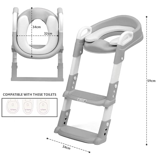 Crystals Portable Toddler Potty Training Seat with Step-Foldable Child Toilet Seat for Boys & Girls, Comfortable Potty with Ladder, Anti-Slip Design for Kids Toilet Training, Easy Step-Up (Grey) thumbnail 2