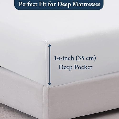 Fitted Sheet Double, White - Pre-Washed, Deep Pocket 14 inch (35 cm) - Easy Care - Soft Brushed Microfibre Fabric - Shrinkage and Fade Resistant - Bottom Sheet thumbnail 3