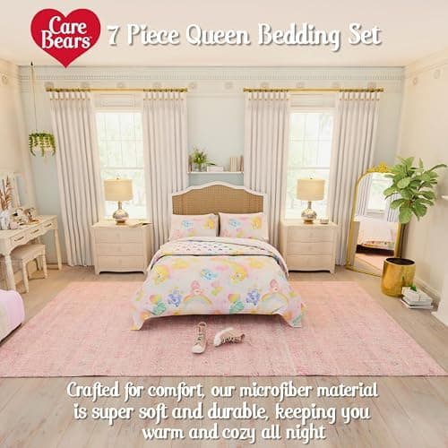 Franco Care Bears Classic Retro Rainbow Bedding 7 Piece Super Soft Comforter and Sheet Set with Sham, Queen, (100% Official Licensed Product) Collectibles thumbnail 2