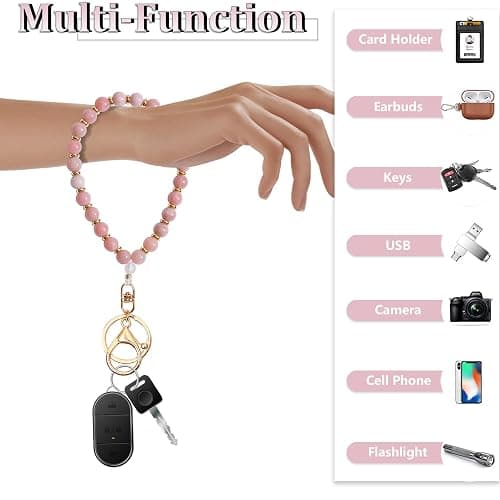 Lostars Beaded Keychain Wristlet 14k Gold Wrist Keychain Bracelet Cute Keychain Accessories Car Key Chain Bracelet for Women thumbnail 3