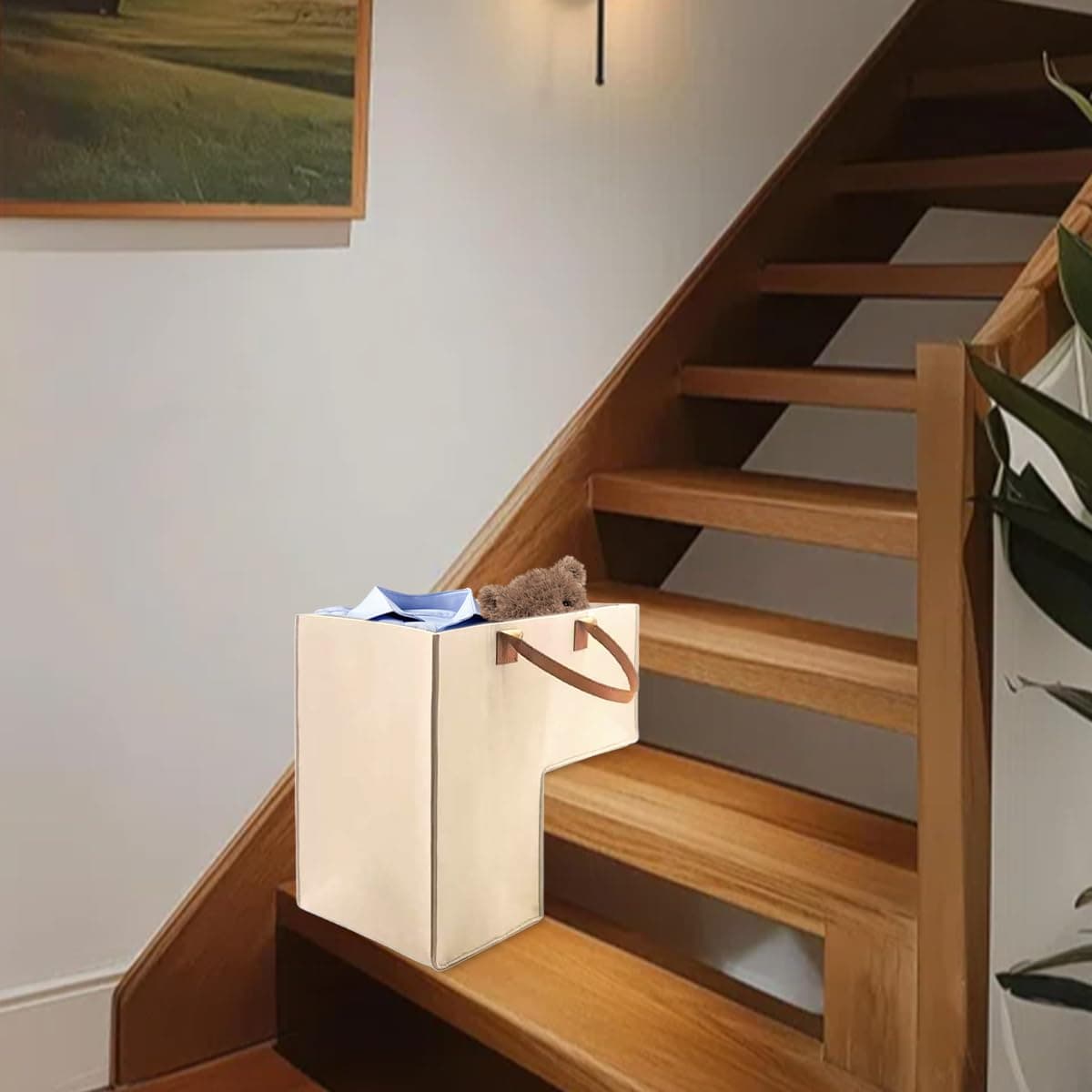 Stair Basket, Stair Basket, Stair Basket, Felt L Shape, Folding Stair Organiser Basket, Stair Baskets with Handles, Large Felt Stair Baskets for Laundry, Toys, Household Goo thumbnail 4
