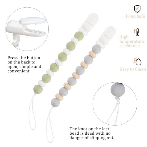 Pacifier Clips, 2PCS Silicone Soother Clips, BPA Free Pacifier Clip Pacifier Holder for Newborn Baby Boy Girl Gifts (B-Green) thumbnail 3