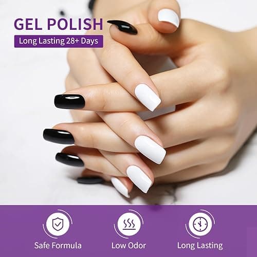 JODSONE 10ml Gel Nail Polish Set 6Colors Black White Red Deep Blue Dark Green Deep Purple All Seasons Neutral Soak Need U V/LED Lamp Curing thumbnail 5