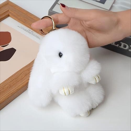Fluffy Bunny Keychain Plush Lulu Bunny Keychain for Women, Soft Rabbit Cute Bag Charms for Easter Birthday Gift thumbnail 5