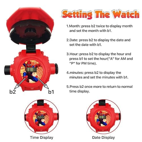 FILDANCO Superhero Projector Watch Kids Digital Watch Toy Toddler Watch with 24 Anime Images Stocking Stuffer Gift for Birthday Halloween Christmas Anniversaries (Red), B0CRKSR635 thumbnail 4
