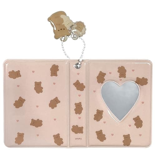 3 Inch Mini Photo Album, Heart Hollow Card Binder Photo Card Holder with Pendant 40 Pockets (beige bear) thumbnail 5
