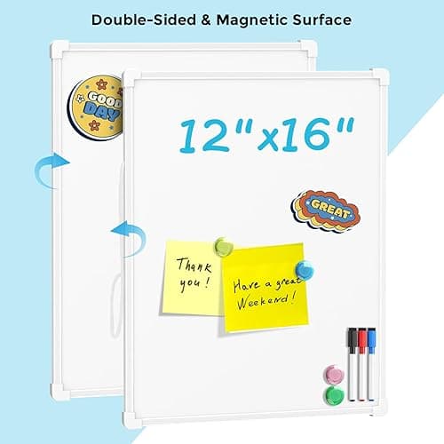 MaxGear Double-Sided Dry Erase Board for Wall, 16"x12" Hanging Whiteboard, Small Dry Erase White Board with 3 Markers&4 Magnets, Portable Whiteboard for Students - Planning, Drawing, Memo, to Do List - White - 16"x12" thumbnail 4