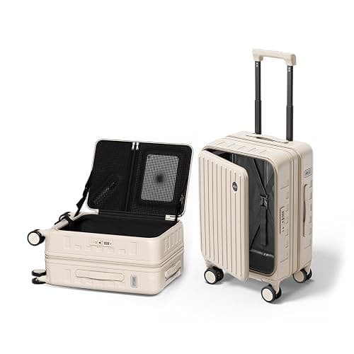 DTA Nova Top Opening Expandable Lightweight PC Hard Shell Suitcase, 20 Inch Carry On Luggage with TSA Lock, 360 Silent Spinner Wheels, Cup Holder, Ideal for Business Travel Suitcase (Beige) - Image 1