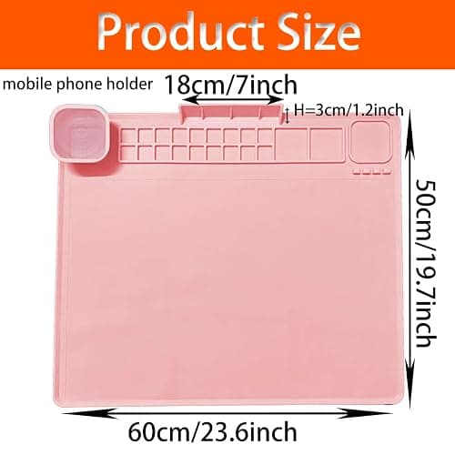 Silicone Craft Mat, Thick Nonstick Nonslip Silicon Mat for Crafts - Creator Painting 23.6"x19.7" with 20 Paint Dividers (Pink) thumbnail 2