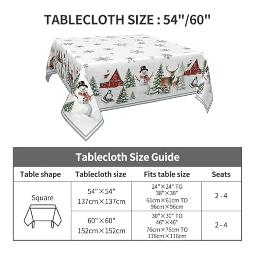 Sphragiyn Winter Tablecloth Square 54×54 Inch Snowman Penguin Cute Deer Holiday Xmas Table Cloth Water Resistant Fabric Table Covers for Kitchen Dining Party Home Decor thumbnail 6