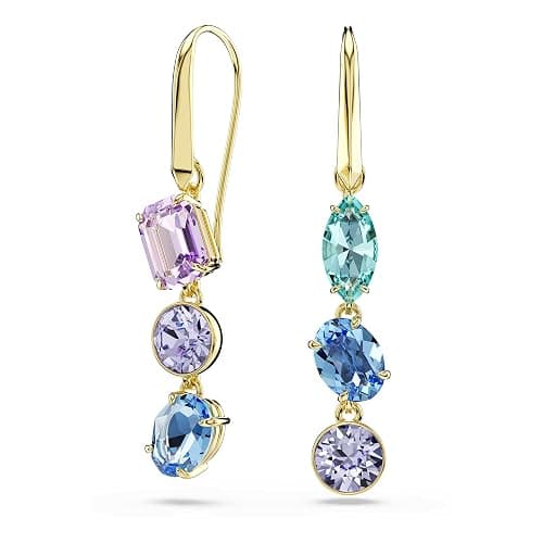 Swarovski Gema drop earrings, Asymmetrical design, Mixed cuts, Multicolored, Gold-tone plated - Image 1