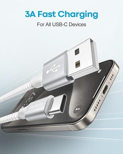 Huukein White USB C Cable 15ft, Extra Long USB A to USB C Cable Fast Charging, USBC Charger Cord Compatible with iPhone 15 Pro Max Plus, for Samsung Galaxy S21 Note 10, Pixel thumbnail 2