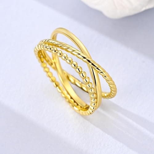 NARMO 925 Sterling Silver Rings for Women Entwined Line Cubic Zirconia Gold Plated Band Statement Rings Size 6-9 thumbnail 3