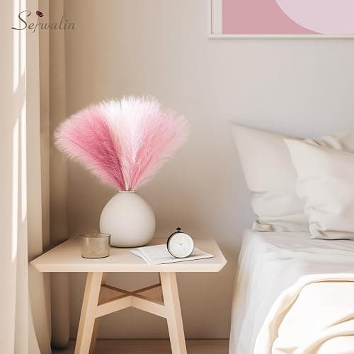Serwalin Pampas Grass Pink Decor 17.7 Inch 6pcs, Faux Pampas Grass Home Decor, Artificial Pampas Grass Blush Fake Pampas, Short Vase Room Christmas Decoration thumbnail 6