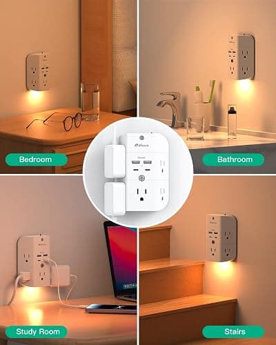 Surge Protector Outlet Extender - with Night Light, 5-Outlet Splitter and 4 USB Ports (2 USB C Charger), Multi Plug Outlet for Home, Dorm Room Essentials thumbnail 6