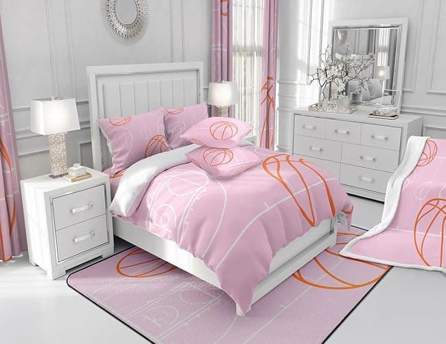 Feelyou Full Basketball Comforter Set Boys Girls Basketball Court Bedding Set for Kids Women Men Ultra Soft Pink Comforter Sport Quilt Set Room Decor thumbnail 7