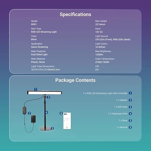 NEEWER Dual Sided RGB LED Streaming Key Light, Smart Desk Lamp Compatible with Alexa Google Assistant for Gaming Video Conference, 16 Million Colors, 2700K-7000K/CRI97+ Studio Tube Lighting, NG01 thumbnail 9