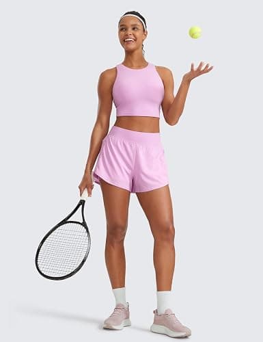 CRZ YOGA Double Layer Running Shorts for Women 3" High Waisted 2 in 1 for Athletic Tennis Workout with Zip Pockets thumbnail 3