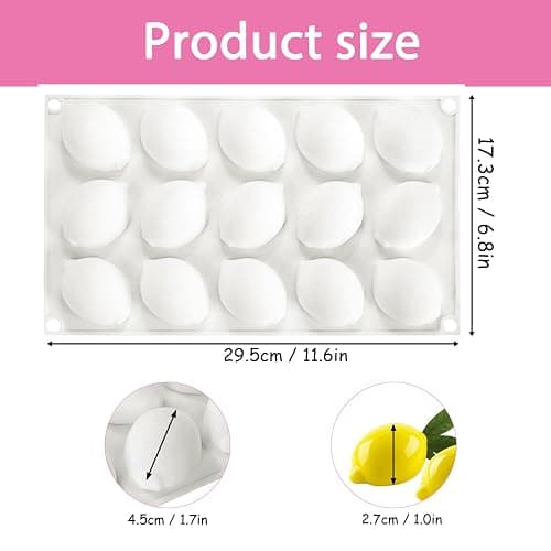 Silicone Lemon Mold, 15-Cavity Fruit Shape Baking Tray for Desserts, White thumbnail 3