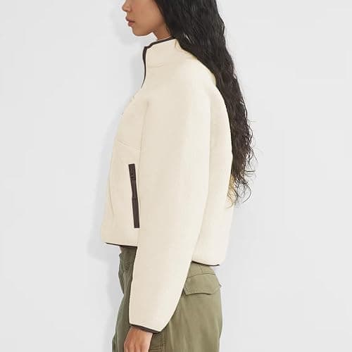 Keeliya Womens Fleece Sweatshirts Cropped Half Zip Fuzzy Warm Sherpa Pullover Varsity Jackets with Zipper Pockets thumbnail 4
