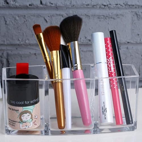 Watpot Acrylic Makeup Brush Organizer Holder Clear Cosmetic Brushes Storage with 3 Slots thumbnail 3